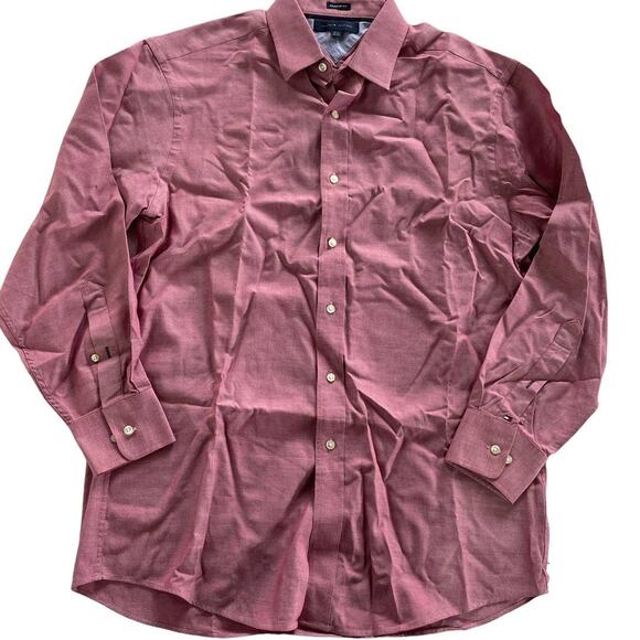 Tommy Hilfiger Shirt Mens Medium 32-33 15.5 Red Regular Fit Button Up - Picture 1 of 7